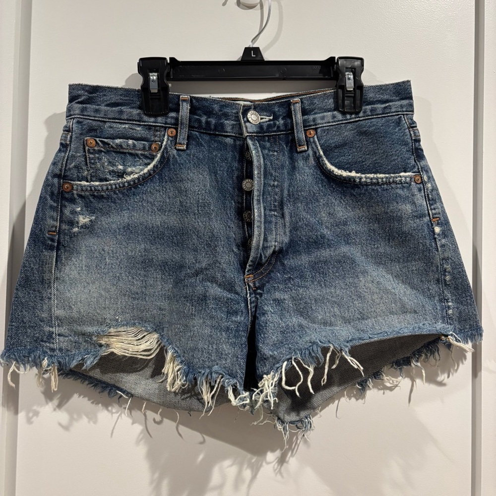 Agolde Blue Jean Shorts Distressed High-Waisted